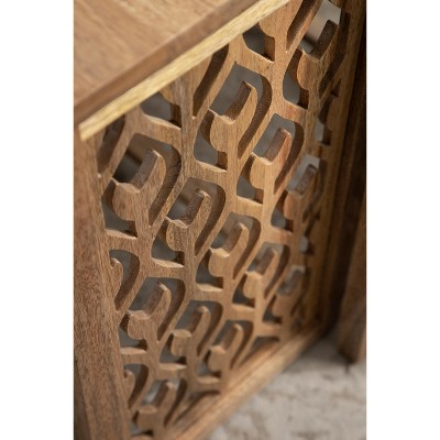 Natural Mango Wood Hand-Carved Nesting Tables, Set of 2