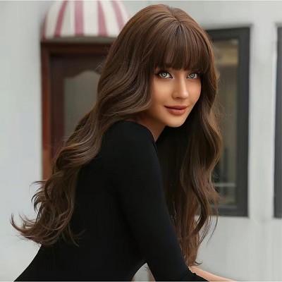 Jessie's Wig 24 Inch Long Wavy Wig With Bangs Synthetic Hair Brown 1 Pc/Pack