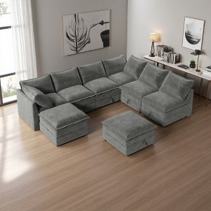126" Modular U-Shaped Sectional Sofa Bed with Storage Seat & Faux Double-Layer Cushions - 1 of 4
