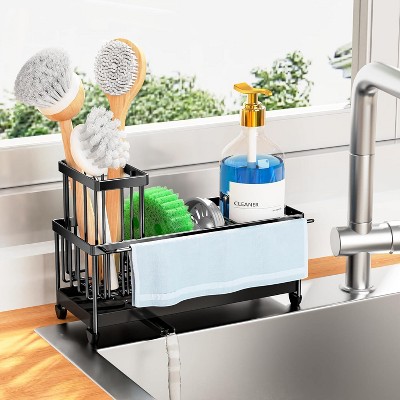 Attop Sponge Holder for Kitchen Sink with Towel Rack, Sink Caddy with Kitchen High Brush Holder, Organzier Rustproof