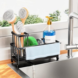 Attop Sponge Holder for Kitchen Sink with Towel Rack, Sink Caddy with Kitchen High Brush Holder, Organzier Rustproof - 1 of 4