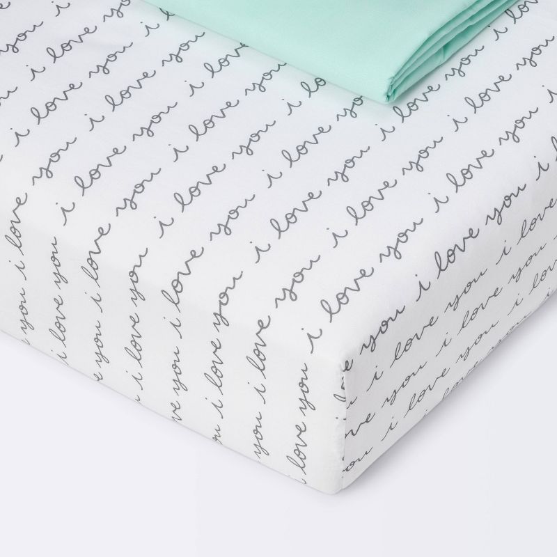 Crib Fitted Sheets I Love You and Mint Solid - Cloud Island&#8482; - Gray/Mint - 2pk, 1 of 7