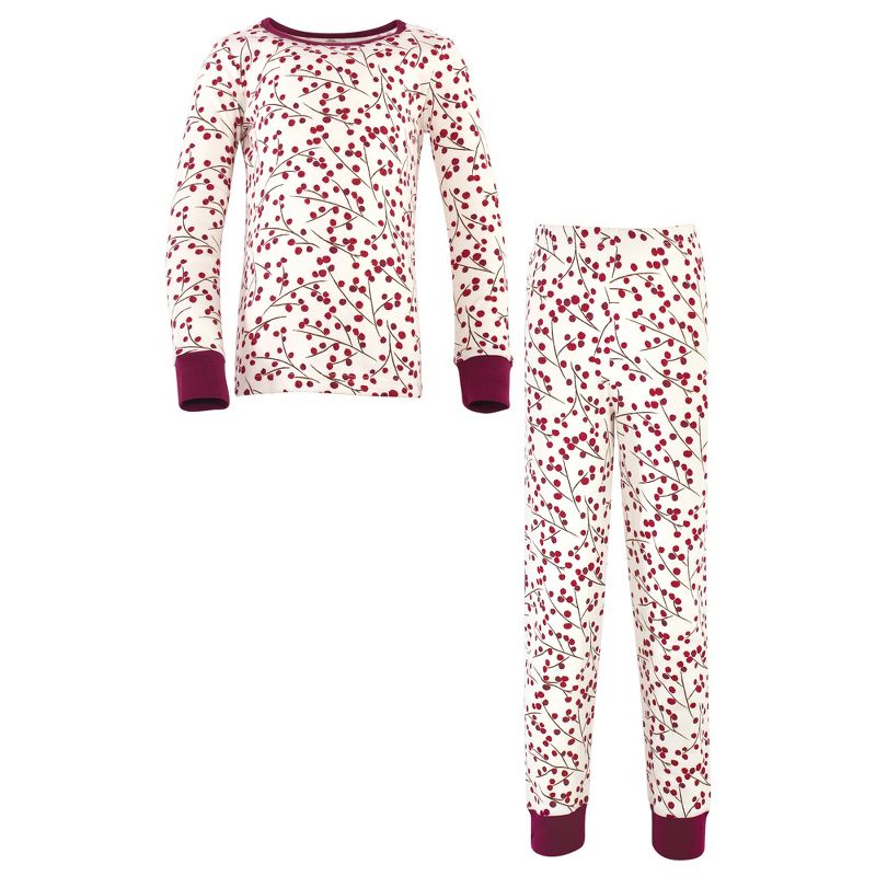 Touched by Nature Toddler and Kids Girl Organic Cotton Tight-Fit Pajama Set, Berry Branch, 1 of 4