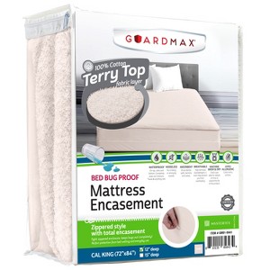 Mattress Protector with Zipper by Guardmax. Terry Cotton Waterproof, Bed Bug Proof, Soft & Comfortable Mattress Encasement with Deep Pockets. - 1 of 4