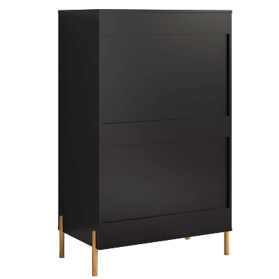 Black Vertical 5-Drawer Dresser Chest with Gold Handles