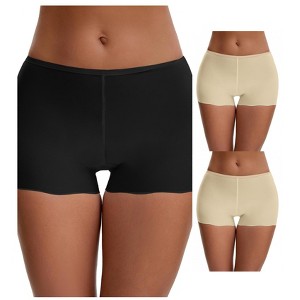 INSPIRE CHIC Women's Seamless Ice Silk Lace Trim Slip Shorts for Under Dresses Lightweight Boyshorts 3 Packs - 1 of 4