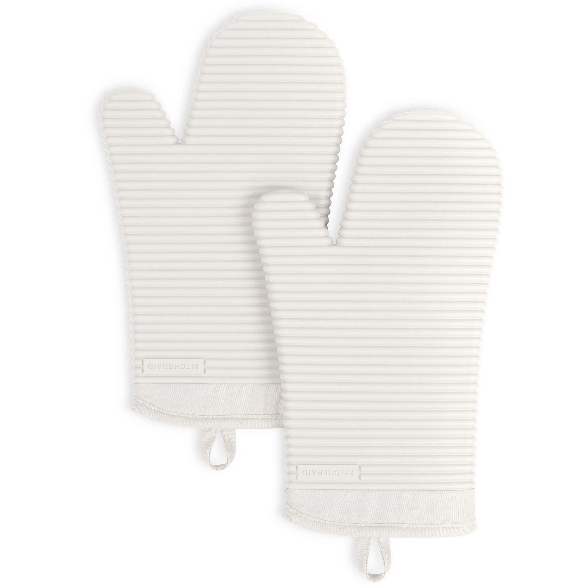 KITCHENAID Ribbed Soft Silicone Oven Mitt 2-Pack Set, Smoked Porcelain, 7.5"x13"