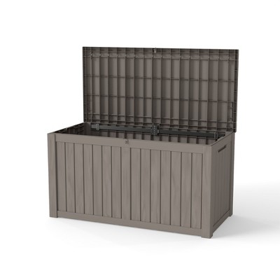 Decksplore150 Gallon Resin Deck Box, Waterproof Ourdoor Storage Container for Pool Accessories, Patio Garden Tools