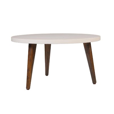 24" Round Off-White Mango Wood Coffee Table with Tapered Legs