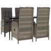 vidaXL 5 Piece Patio Dining Set with Cushions Black and Gray Poly Rattan - 55.1" Table Length Gray 4x Chair + Table - 3 of 4