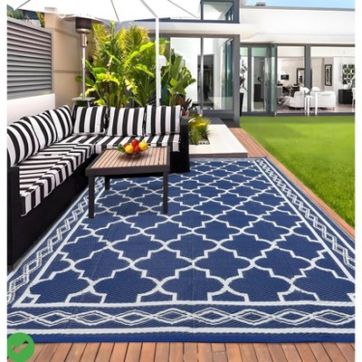 Waterproof Outdoor Rug for Patio 5x8/6x9 Reversible Plastic Straw Trellis Carpet, Modern Geometric Lattice Indoor/Outdoor