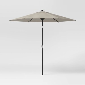 8' Round Solid Solar Outdoor Patio Market Umbrella with Black Pole - Threshold™ - 1 of 4