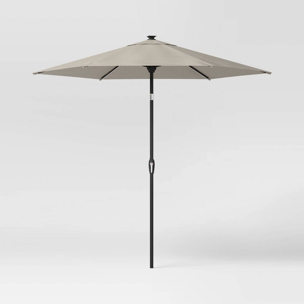 8' Round Solid Solar Outdoor Patio Market Umbrella Tan with Black Pole - Threshold™