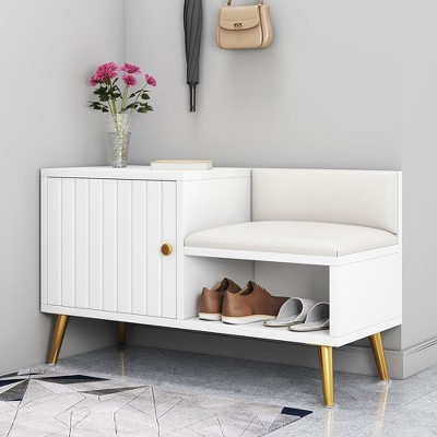 Munora 31.5" Shoe Storage Entryway Bench with Storage Cabinet, White