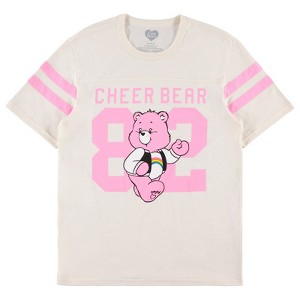 Ladies Care Bears Classic Shirt - Cheer Friend Funshine Good Luck Care Bears Varsity Stripe Sleeve Athletic Tee (Ivory, Large) - 1 of 4