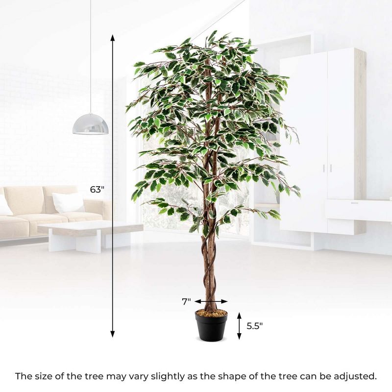 Costway 63 inch Artificial Ficus Tree Faux Indoor Plant in Nursery Pot for Decoration, 3 of 10