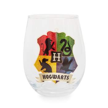 Silver Buffalo Harry Potter Hogwarts Crest Stemless Wine Glass | Holds 20 Ounces