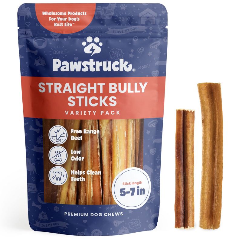 Pawstruck All-Natural Bully Sticks for Dogs & Puppies - Rawhide Free Single Ingredient Dental Chew Treat - Varying Sizes, 1 of 9