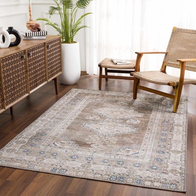 Baltinglass Blue and Cream Washable Chenille Area Rug 2' x 3'
