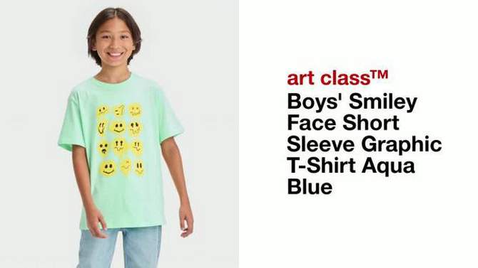 Boys&#39; Smiley Face Short Sleeve Graphic T-Shirt - art class&#8482; Aqua Blue, 2 of 7, play video