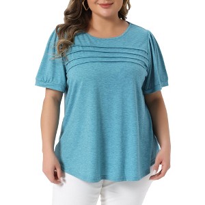 Women's Plus Size Crew Neck Short Sleeve Flowy Pleated Dressy Casual Tunic Blouses - Agnes Orinda - 1 of 4
