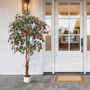 Artificial Azalea Tree,5.3FT Faux Silk Azalea Plant with Pot for Indoor Outdoor Decor for Home Office Garden - 1 of 4