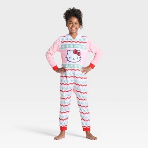 Girls' Hello Kitty Holiday Long Sleeve Union Suit - Blush - 1 of 3