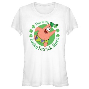 Juniors Womens SpongeBob SquarePants St. Patrick's Day This is my Lucky Patrick Shirt T-Shirt - 1 of 4