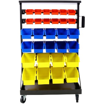 Dolonm Dual-Sided Rolling Bin Rack , 350 Pound Capacity, Includes 60 Organizer Bins, with Tray and Casters