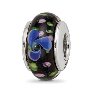 Black Bow Jewelry Blue and Black Glass Sterling Silver Bead Charm - 1 of 4