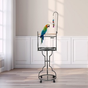 Sandinrayli 72 in. H Parrot Stand Large Bird Playstand Feeder Perch , Bird Play Feeder Stand with Wood Bar , Rolling Bird Training Gym Ground - 1 of 4
