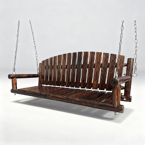 Fortune Candy 5 FT Fir Wood Porch Swing, Rustic Handcrafted Heavy-Duty Outdoor Hanging Bench, 900 LBS Capacity - 1 of 4