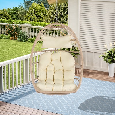 Outdoor Swing Egg Chair,Garden Rattan Hanging Egg Chair With Water Resistant Cushion,Egg Chair For Patio,Garden-Cuddlewood