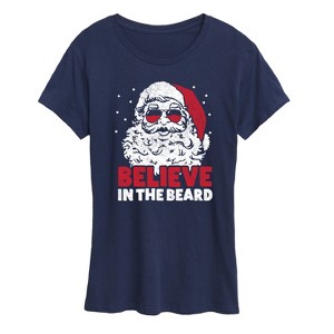 Women's - Instant Message - Believe In The Beard Christmas Santa Short Sleeve Graphic T-Shirt - 1 of 4