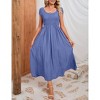 Women's Maternity Dress Casual Summer Round Neck Short Sleeve Smocked High Waist Maxi Dress with Pockets - 3 of 4
