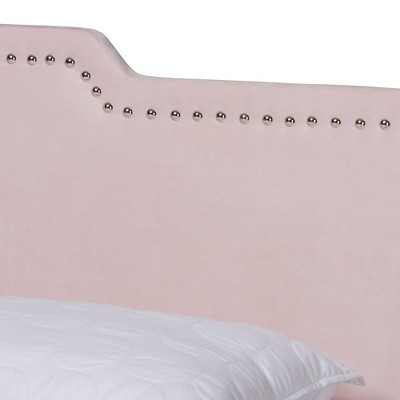 Luxurious Light Pink Velvet Full Bed with Nailhead Trim and Upholstered Headboard