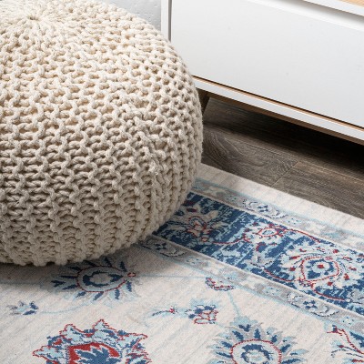 Elegant Ivory, Blue, and Red Vintage Persian-Style Runner Rug