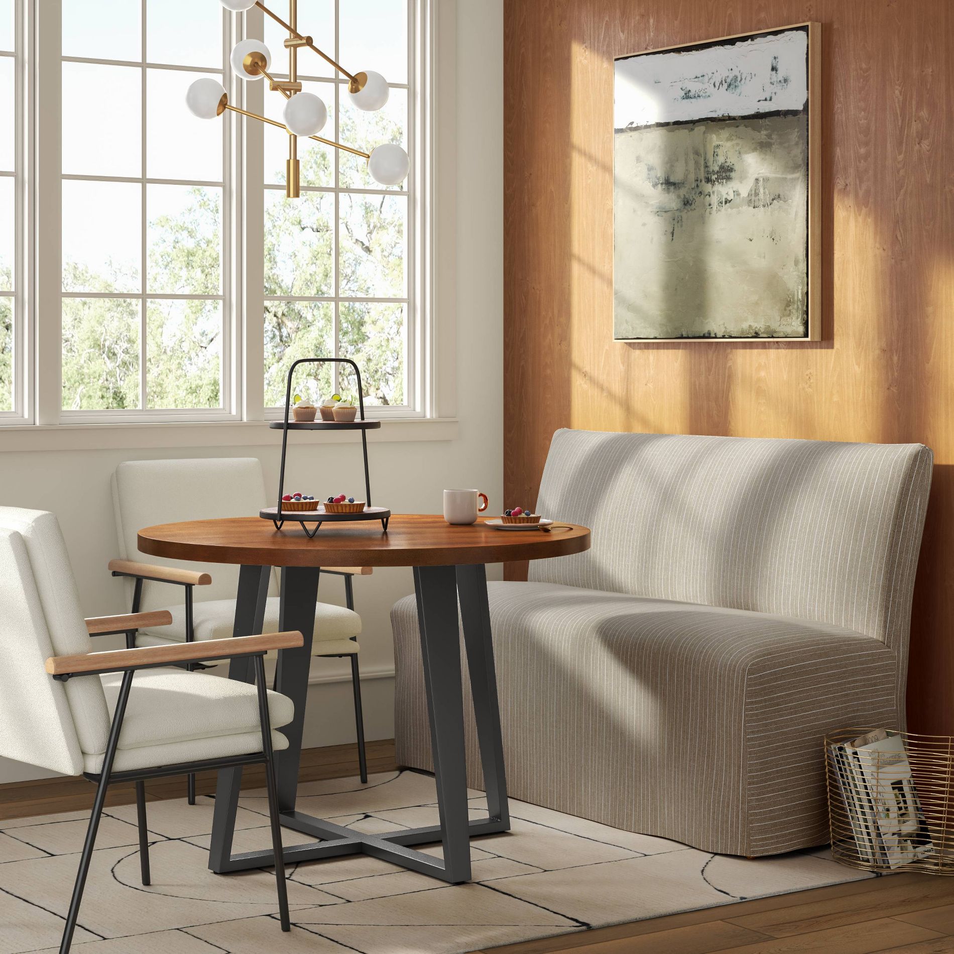 57" Jean Slipcovered Dining Banquette in Pinstripe Linen - Threshold™