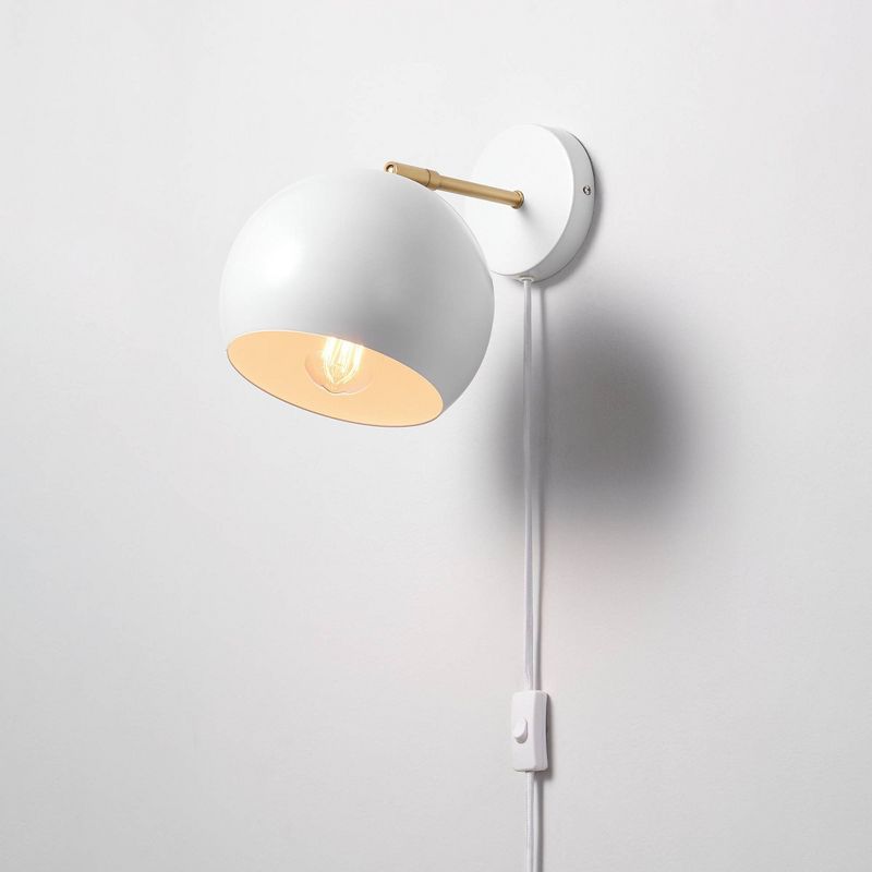 Molly 1-Light Matte White Plug-In or Hardwire Wall Sconce with Matte Brass Accent Arm - Globe Electric, 5 of 10