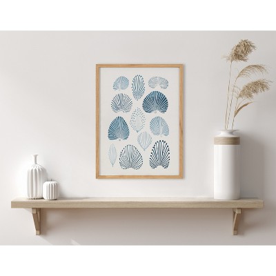 Natural Solid Wood Framed Abstract Coastal Blue Coral Print
