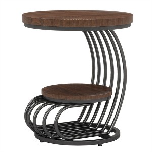 COWLOWN Round End Table with 2-Tier Storage, Wood & Arc Metal Frame, Side Table for Bedroom or Living Room - 1 of 4