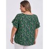 Women's Plus Size Floral-Print Crew Neck Double Layer Ruffle Short Sleeve Casual Blouses - GRACE & GRANDEUR - 3 of 4