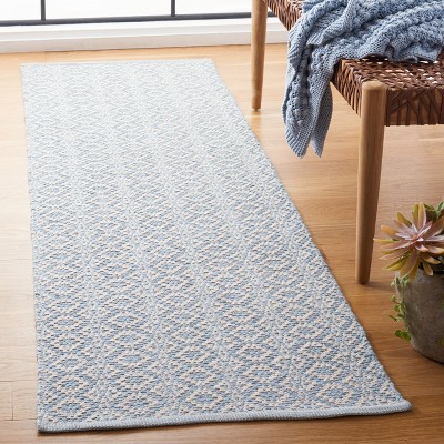 Handwoven Light Blue and Ivory Cotton Rug, 2' 3" x 9'