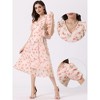Allegra K Women's Floral Print Short Sleeve Cinched Waist Long Dresses - 2 of 4