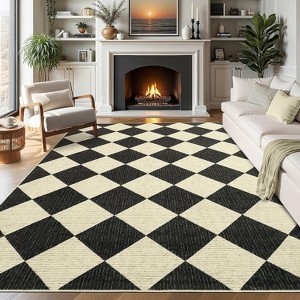 Coucheta Washable Checkered Area Rug, Non-Slip & Stain Resistant, Modern Geometric Plaid Carpet for Bedroom, Living Room, Hallway, Dining & Nursery - 1 of 4