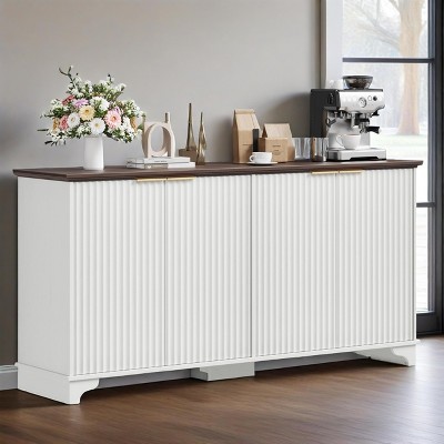 Modern Sideboard Buffet Cabinet, Farmhouse Fluted Doors Kitchen Storage Cabinet with Adjustable Shelves