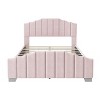 Okak Queen Platform Bed Frame Velvet Upholstered Minimalist Bed with Vertical Channel Tufted Headboard Noise-Free No Springs Required, Pink - 4 of 4