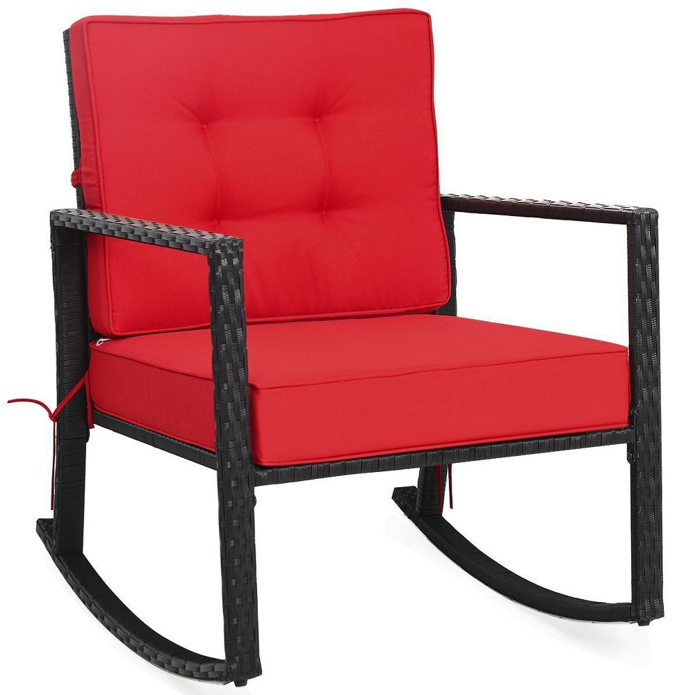 Photos - Garden Furniture Outdoor Rattan Rocking Chair with Cushion - Red - WELLFOR