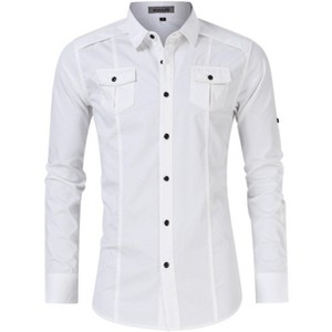 Men's  Cargo Work Shirt Military Casual Slim Fit Long Sleeve Shirts Tops - 1 of 2