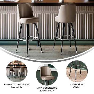 James Beige Vinyl Upholstered Swivel Metal Barstool with Footrest